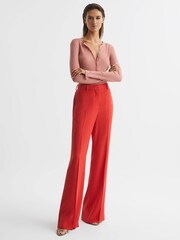 Reiss Pink Arabella Silk Wool Blend Ribbed Cardigan - Image 3 of 5