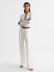 Reiss Ivory Arabella Silk Wool Blend Ribbed Cardigan - Image 3 of 6