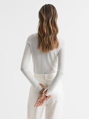 Reiss Ivory Arabella Silk Wool Blend Ribbed Cardigan - Image 5 of 6