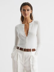 Reiss Ivory Arabella Silk Wool Blend Ribbed Cardigan - Image 6 of 6