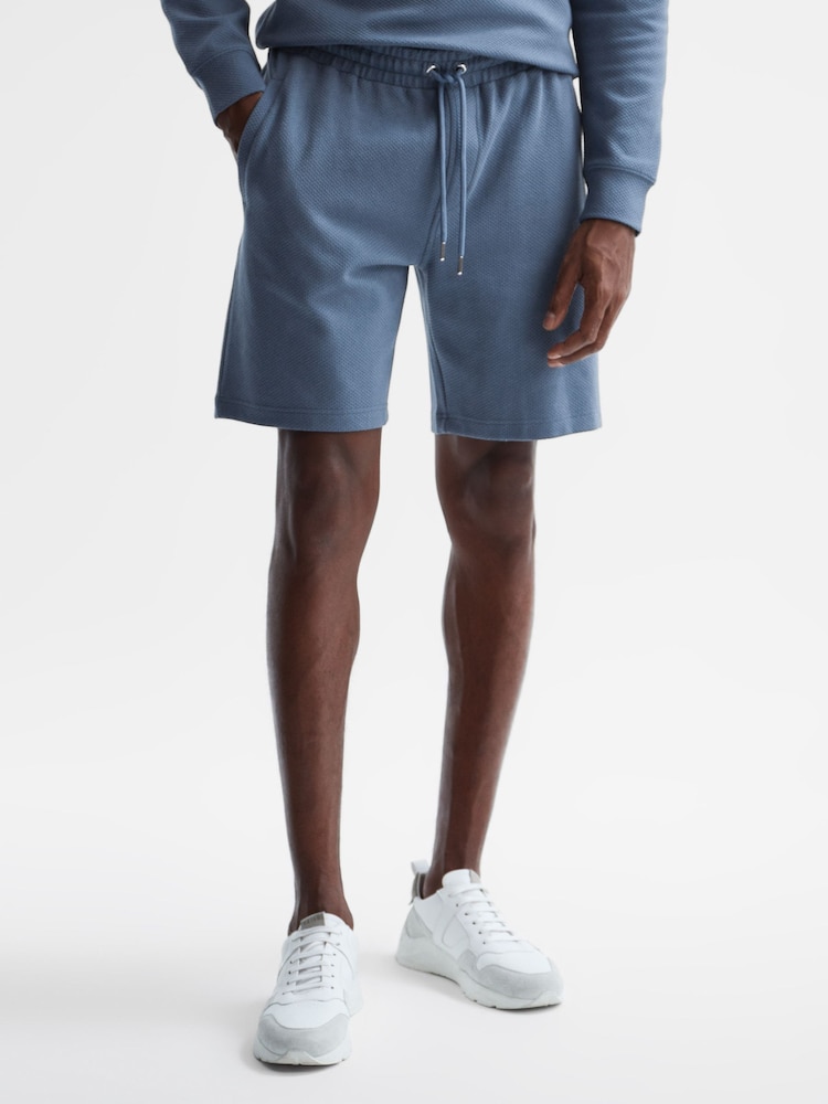 Reiss Airforce Blue Robin Textured Drawstring Shorts - Image 1 of 6
