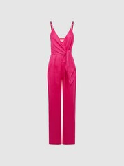 Reiss Pink Emilia Petite V-Neck Linen Jumpsuit - Image 2 of 8