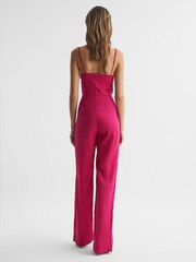 Reiss Pink Emilia Petite V-Neck Linen Jumpsuit - Image 5 of 8