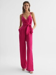 Reiss Pink Emilia Petite V-Neck Linen Jumpsuit - Image 6 of 8