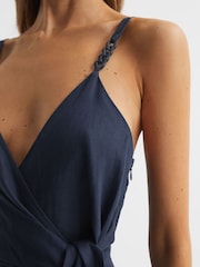 Reiss Navy Emilia V-Neck Linen Jumpsuit - Image 4 of 5