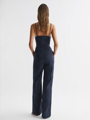 Reiss Navy Emilia V-Neck Linen Jumpsuit - Image 5 of 5