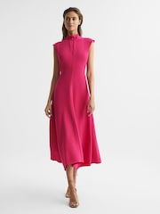Reiss Bright Pink Livvy Petite Open Back Midi Dress - Image 1 of 8