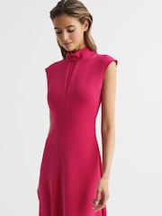 Reiss Bright Pink Livvy Petite Open Back Midi Dress - Image 3 of 8