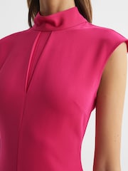 Reiss Bright Pink Livvy Petite Open Back Midi Dress - Image 4 of 8