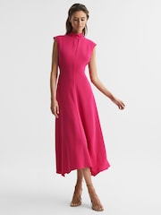 Reiss Bright Pink Livvy Petite Open Back Midi Dress - Image 6 of 8