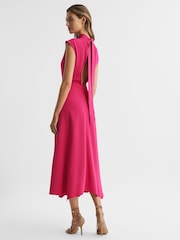 Reiss Bright Pink Livvy Petite Open Back Midi Dress - Image 7 of 8