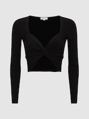 Reiss Black Iona Knitted Twist Cropped Top - Image 2 of 5