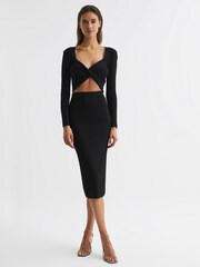 Reiss Black Iona Knitted Twist Cropped Top - Image 3 of 5
