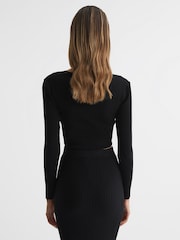 Reiss Black Iona Knitted Twist Cropped Top - Image 5 of 5