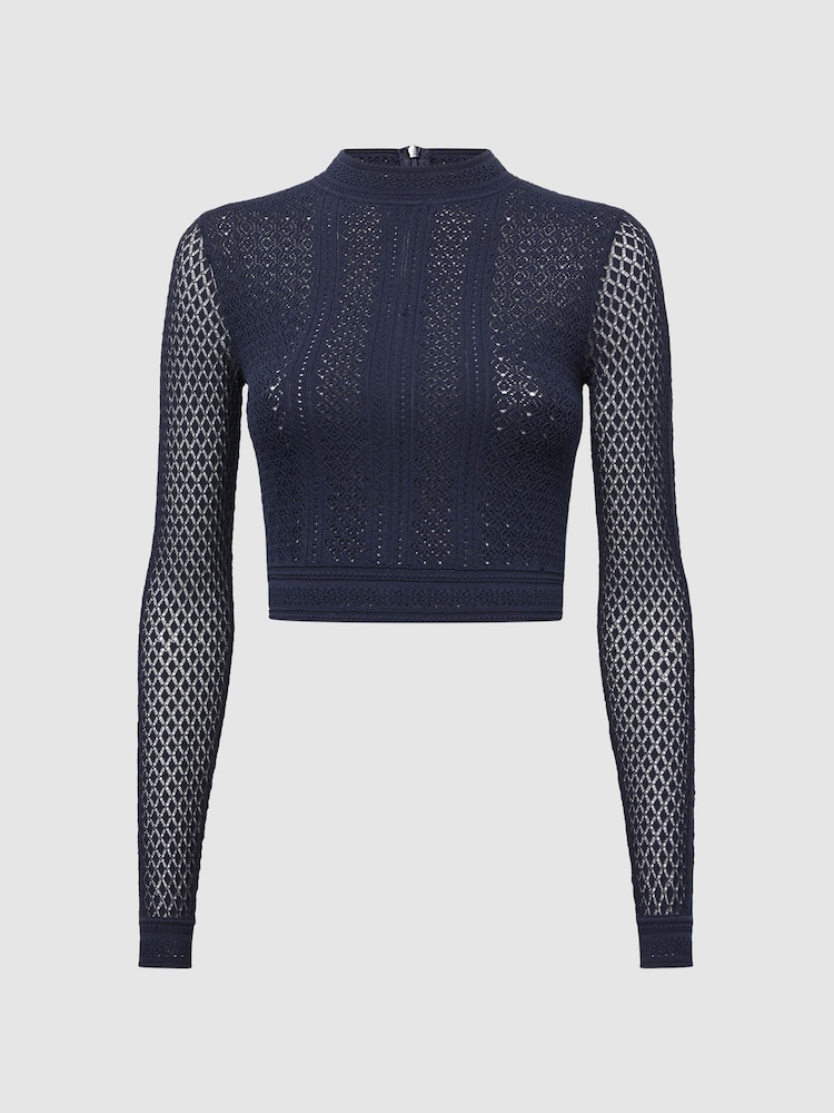 Reiss Navy Judy Long Sleeve Crochet Jumper - Image 2 of 5