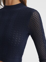 Reiss Navy Judy Long Sleeve Crochet Jumper - Image 4 of 5