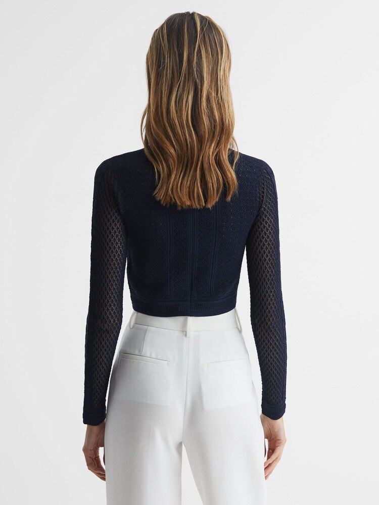 Reiss Navy Judy Long Sleeve Crochet Jumper - Image 5 of 5