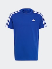 adidas Blue Essentials 3 Stripes 100% Cotton T-Shirt - Image 1 of 5