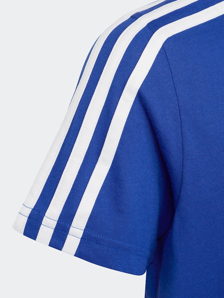 adidas Blue Essentials 3 Stripes 100% Cotton T-Shirt - Image 5 of 5