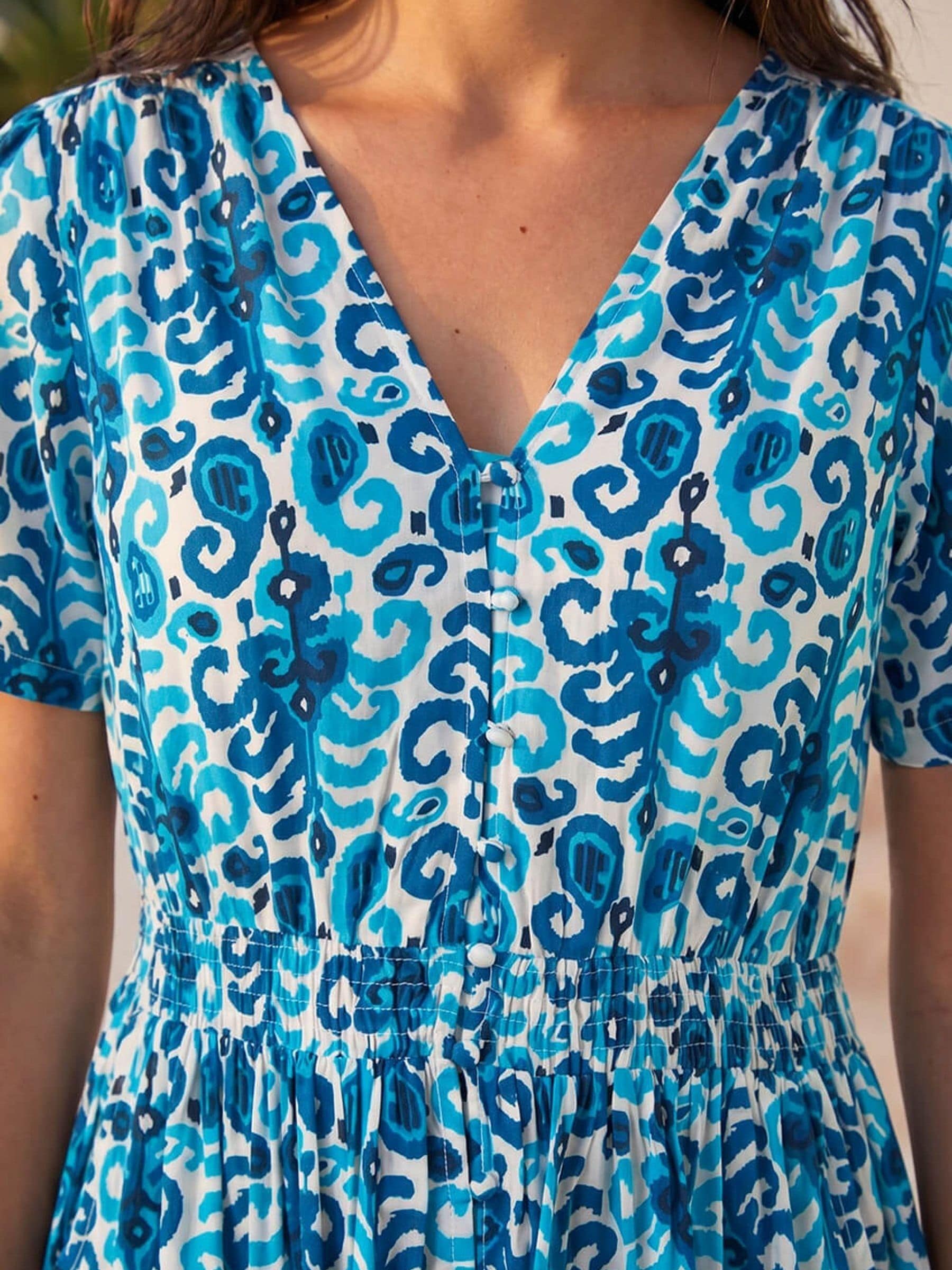 Buy Roman Blue Petite Aztec Print Button Midi Dress from Next USA