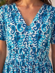 Roman Blue Petite Aztec Print Button Midi Dress - Image 4 of 4