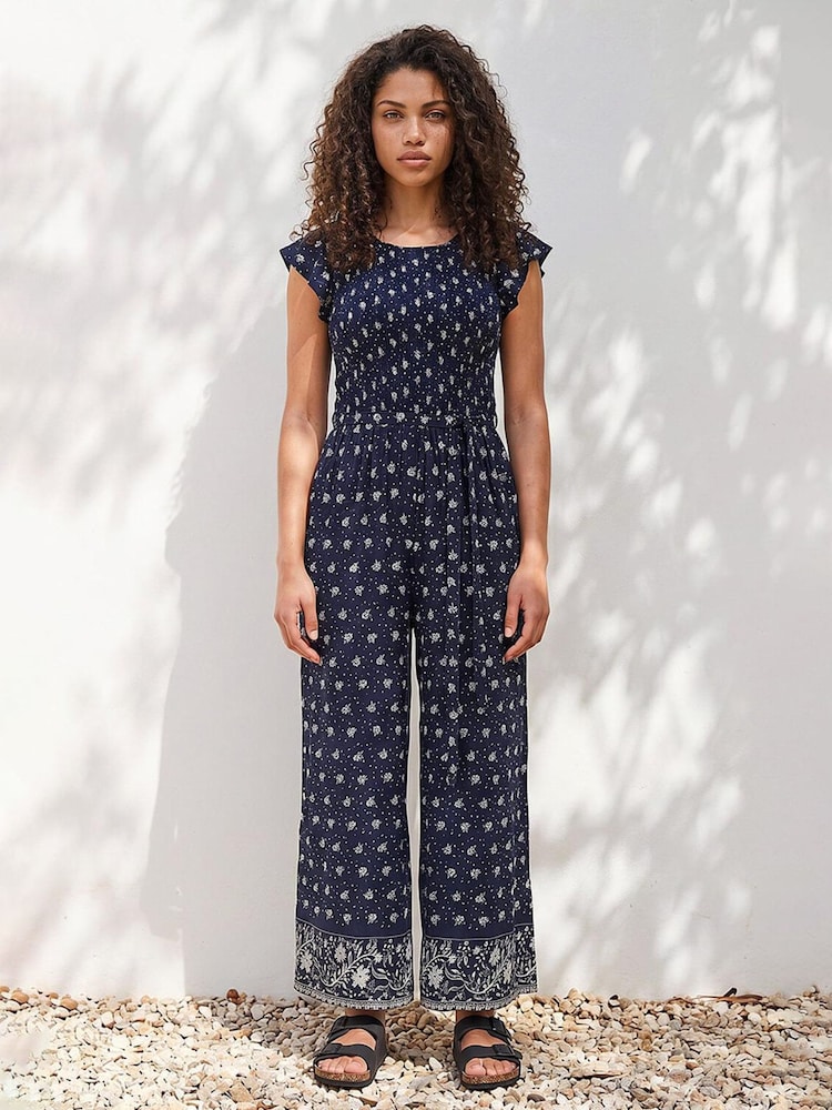 Roman Blue Petite Frill Sleeve Jumpsuit - Image 2 of 4 Roman Blue Petite Frill Sleeve Jumpsuit - Image 2 of 4