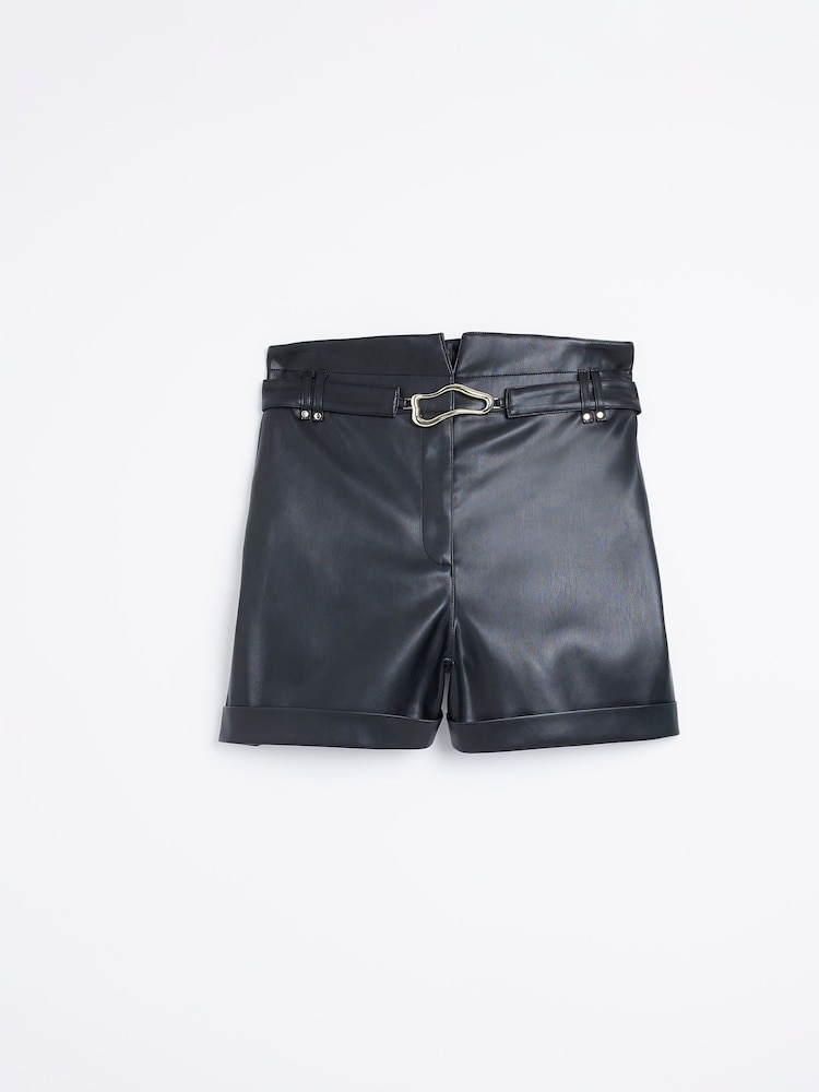 River Island Plus Black Trim Paperbag Shorts - Image 1 of 1