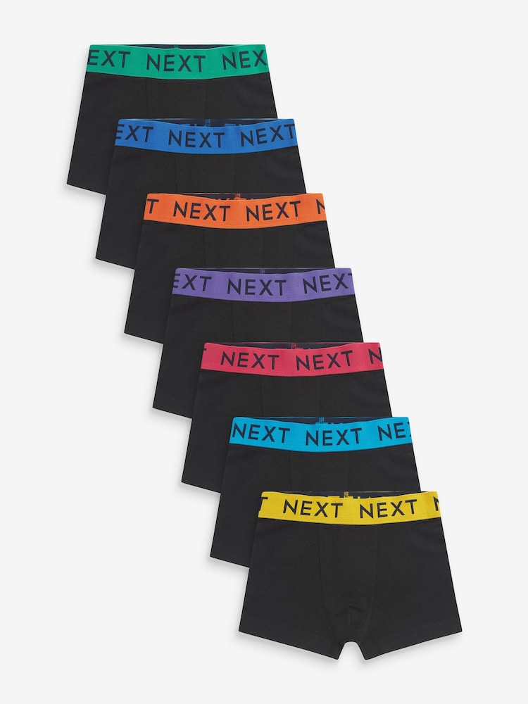 Black w Bright Waistband Trunks 7 Pack (2-16yrs) - Image 1 of 10 Black w Bright Waistband Trunks 7 Pack (2-16yrs) - Image 1 of 10