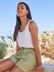 Sage Green Shine Utility Shorts with Pockets - Image 1 of 5