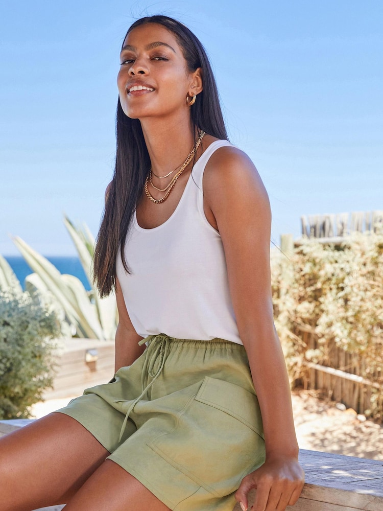 Sage Green Shine Utility Shorts with Pockets - Image 1 of 5