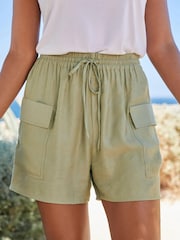 Sage Green Shine Utility Shorts with Pockets - Image 3 of 5