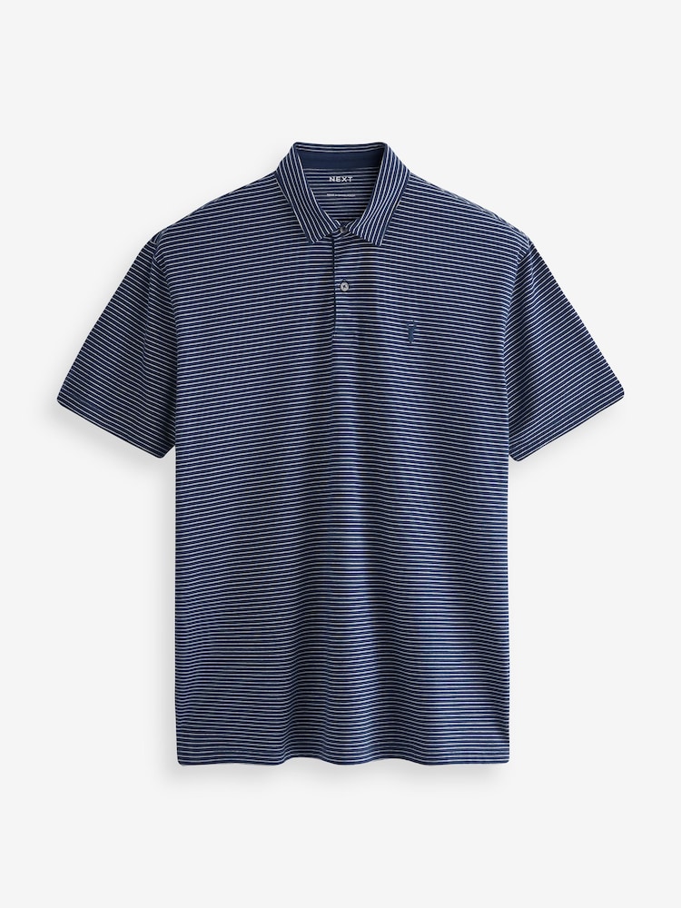 White Geo/Navy Blue Stripe/Teal Blue Regular Fit Short Sleeve Jersey Polo Shirts 3 Pack - Image 6 of 10