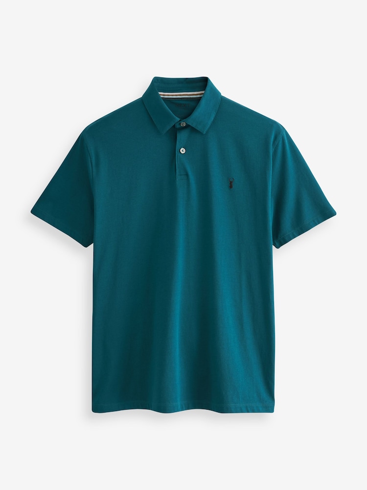 White Geo/Navy Blue Stripe/Teal Blue Regular Fit Short Sleeve Jersey Polo Shirts 3 Pack - Image 7 of 10