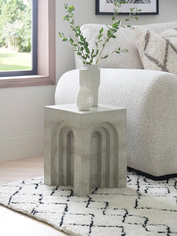 Grey Travertine Effect Side Table - Image 1 of 4