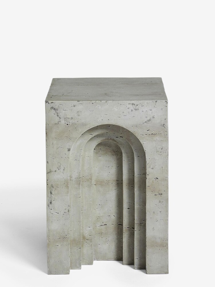 Grey Travertine Effect Side Table - Image 2 of 4