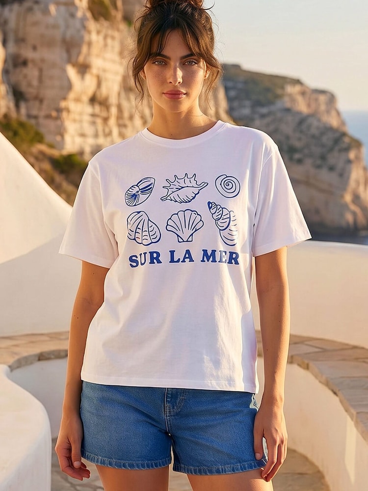 Roman White Shell Placement Stretch T-Shirt - Image 2 of 4