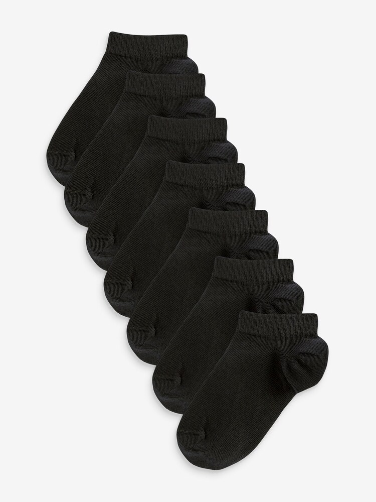 Black 7 Pack No Show Cotton Rich Trainer Socks - Image 1 of 1
