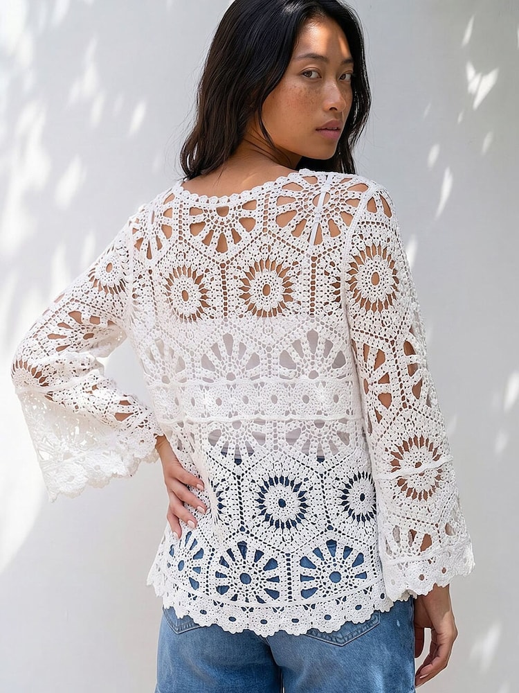 Roman White Crochet Top - Image 2 of 4