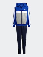 adidas Dark Blue Kids Sportswear Tiberio 3-Stripes Colourblock Fleece Tracksuit - Image 1 of 8