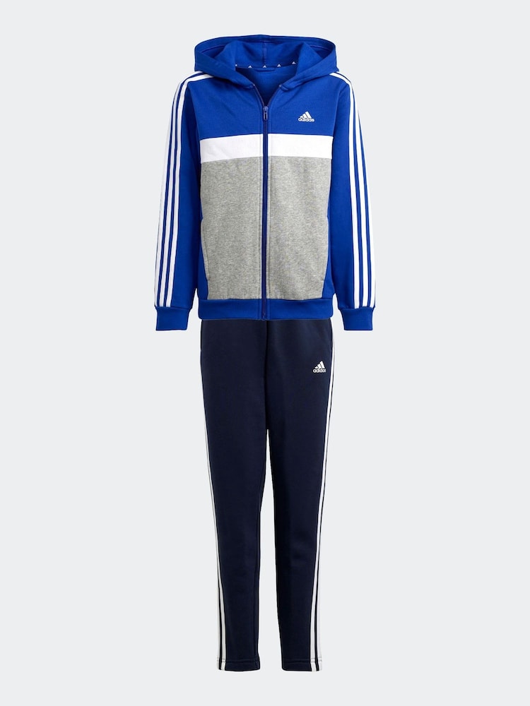 adidas Dark Blue Kids Sportswear Tiberio 3-Stripes Colourblock Fleece Tracksuit - Image 1 of 8
