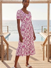 Roman Purple Petite Floral Print Frill Midi Dress - Image 1 of 4