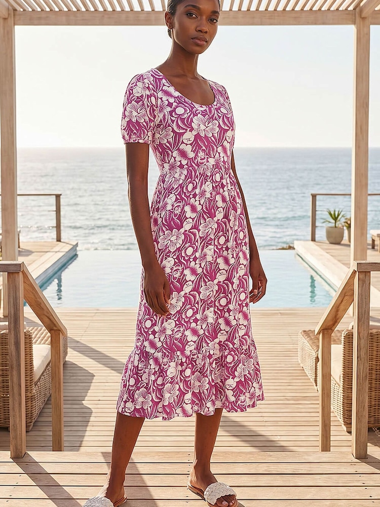 Roman Purple Petite Floral Print Frill Midi Dress - Image 1 of 4