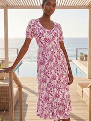 Roman Purple Petite Floral Print Frill Midi Dress - Image 2 of 4