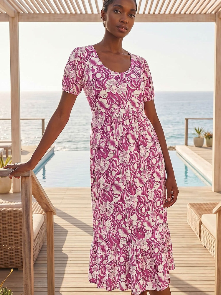 Roman Purple Petite Floral Print Frill Midi Dress - Image 2 of 4