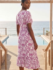 Roman Purple Petite Floral Print Frill Midi Dress - Image 3 of 4