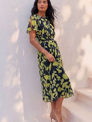 Roman Blue Floral Split Sleeve Midi Dress - Image 1 of 4