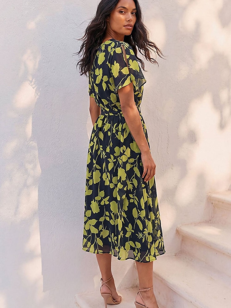 Roman Blue Floral Split Sleeve Midi Dress - Image 2 of 4 Roman Blue Floral Split Sleeve Midi Dress - Image 2 of 4