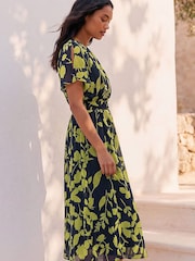 Roman Blue Floral Split Sleeve Midi Dress - Image 3 of 4