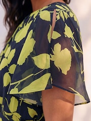 Roman Blue Floral Split Sleeve Midi Dress - Image 4 of 4