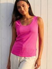 Roman Pink Lace Trim Ribbed Vest Top - Image 1 of 4